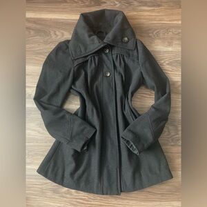 Vero Moda Black Wool-Blend Pea Coat with Flared Hem